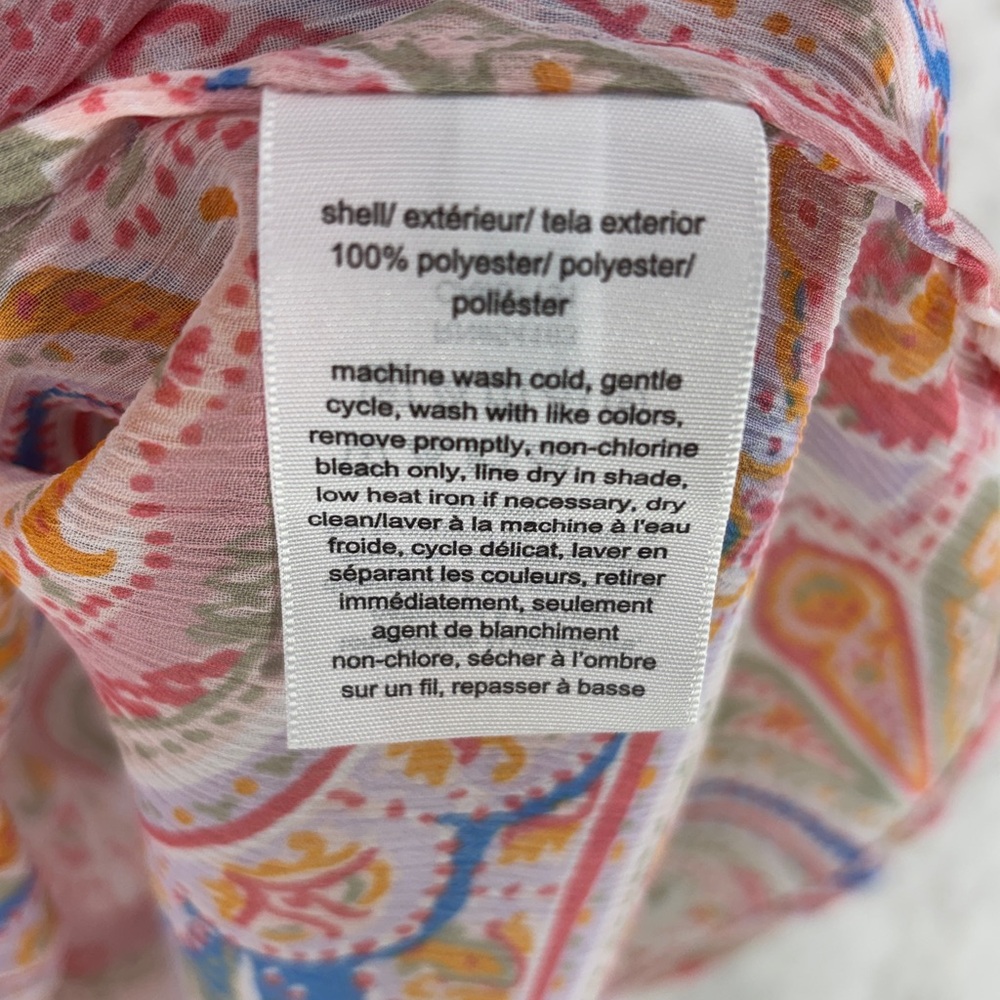 Tommy Hilfiger Colorful Paisley V-Neck Sheer Peasant Blouse with Pleats Size SP - Picture 4 of 7